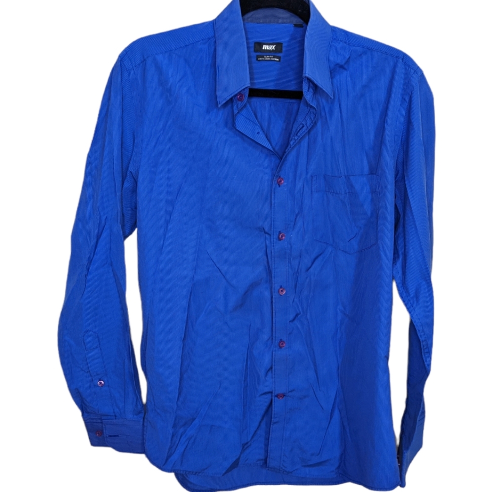 Max Slim Fit Easy Care Blue Button-Down Shirt Size 40 💙